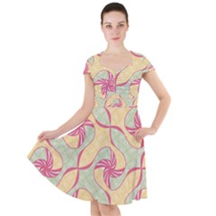 Abstract Pattern Design Scrapbooking Cap Sleeve Midi Dress With Pockets by Paksenen