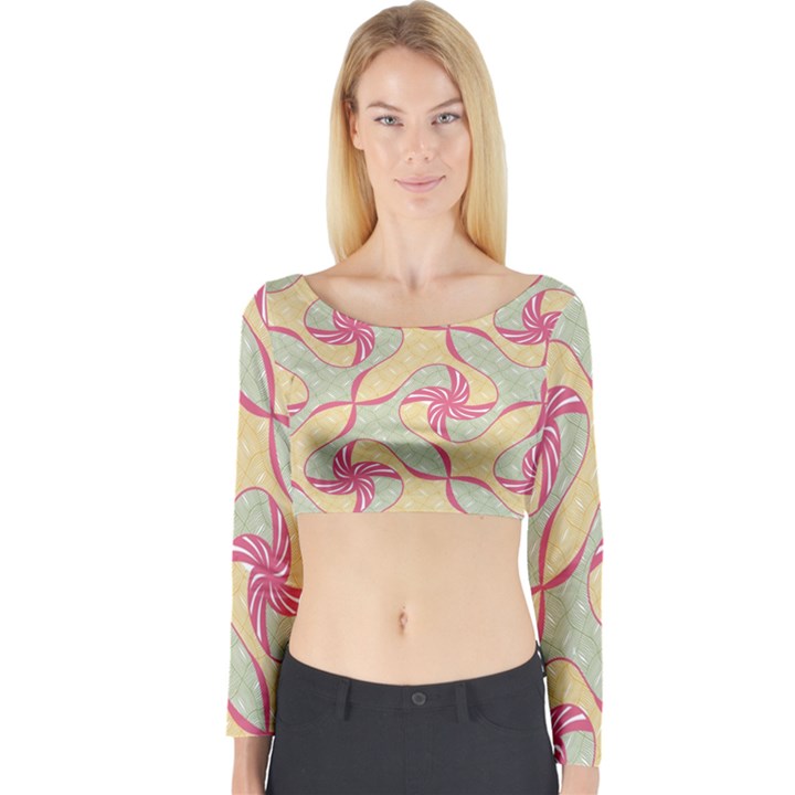 Abstract Pattern Design Scrapbooking Long Sleeve Crop Top