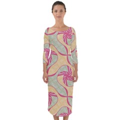 Abstract Pattern Design Scrapbooking Quarter Sleeve Midi Bodycon Dress by Paksenen