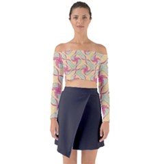 Abstract Pattern Design Scrapbooking Long Sleeve Off Shoulder Crop Top by Paksenen