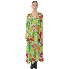 Flower Flora Floral Nature Pattern Seamless Button Up Boho Maxi Dress by Bedest