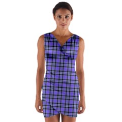 Blue Tartan Plaid 1 Wrap Front Bodycon Dress by dressshop