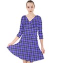 Blue Tartan Plaid 1 Quarter Sleeve Front Wrap Dress View1