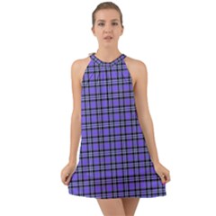 Blue Tartan Plaid 1 Halter Tie Back Chiffon Dress by dressshop