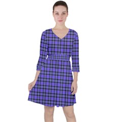 Blue Tartan Plaid 1 Quarter Sleeve Ruffle Waist Dress by dressshop