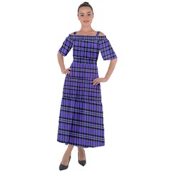 Blue Tartan Plaid 1 Shoulder Straps Boho Maxi Dress  by dressshop