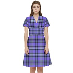 Blue Tartan Plaid 1 Short Sleeve Waist Detail Dress by dressshop