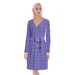 Blue Tartan Plaid 1 Long Sleeve Velvet Front Wrap Dress by dressshop