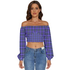 Blue Tartan Plaid 1 Long Sleeve Crinkled Weave Crop Top by dressshop