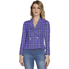 Blue Tartan Plaid 1 Women s Long Sleeve Revers Collar Cropped Jacket by dressshop