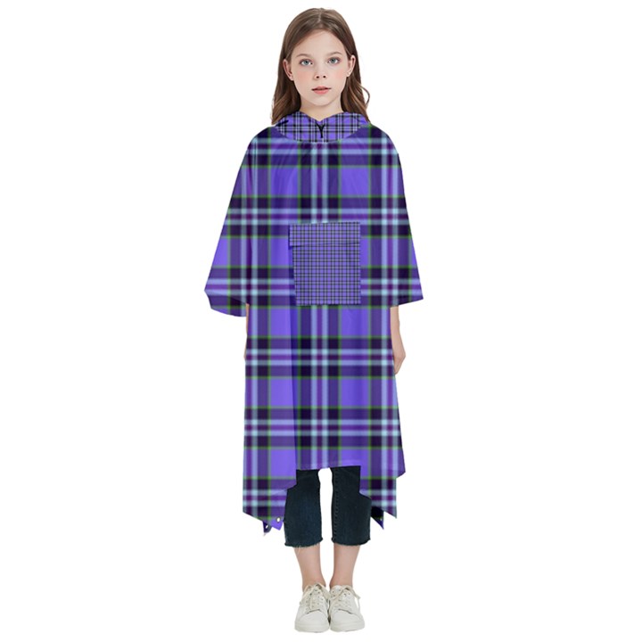 Blue Tartan Plaid 1 Kids  Hooded Rain Ponchos