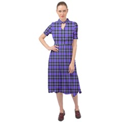 Blue Tartan Plaid 1 Keyhole Neckline Chiffon Dress by dressshop