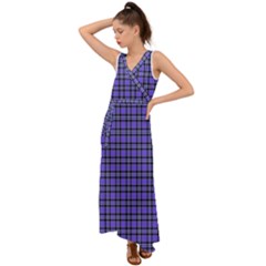 Blue Tartan Plaid 1 V-neck Chiffon Maxi Dress by dressshop