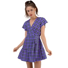 Blue Tartan Plaid 1 Flutter Sleeve Wrap Dress by dressshop