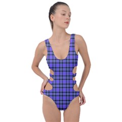 Blue Tartan Plaid 1 Side Cut Out Swimsuit by dressshop