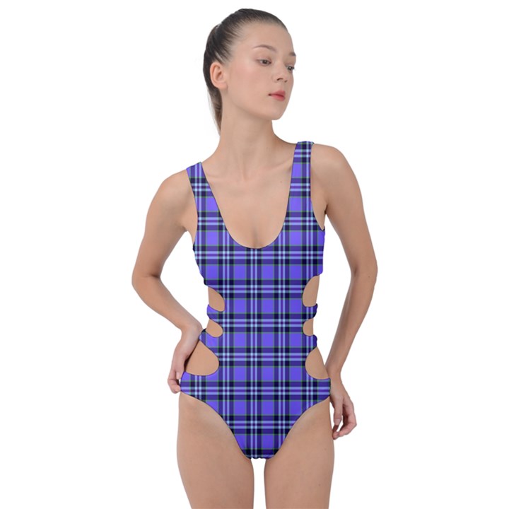 Blue Tartan Plaid 1 Side Cut Out Swimsuit