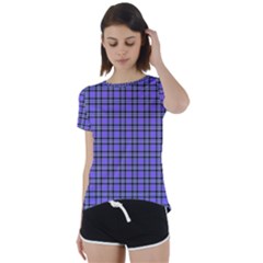 Blue Tartan Plaid 1 Short Sleeve Open Back T-shirt by dressshop