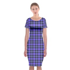 Blue Tartan Plaid 1 Classic Short Sleeve Midi Dress by dressshop