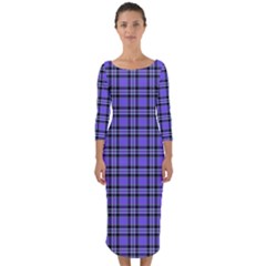 Blue Tartan Plaid 1 Quarter Sleeve Midi Bodycon Dress by dressshop