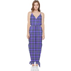 Blue Tartan Plaid 1 Sleeveless Tie Ankle Chiffon Jumpsuit by dressshop