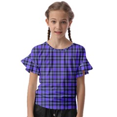 Blue Tartan Plaid 1 Kids  Cut Out Flutter Sleeves by dressshop