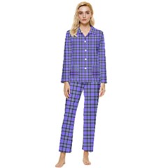 Blue Tartan Plaid 1 Womens  Long Sleeve Velvet Pocket Pajamas Set by dressshop