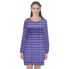 Blue Tartan Plaid 1 Long Sleeve Chiffon Shift Dress  by dressshop