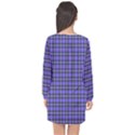 Blue Tartan Plaid 1 Long Sleeve Chiffon Shift Dress  View2