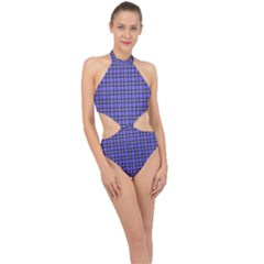 Blue Tartan Plaid 1 Halter Side Cut Swimsuit by dressshop