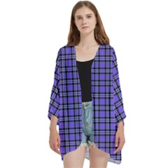 Blue Tartan Plaid 1 Open Front 3/4 Sleeve Batwing Chiffon Cardigan Kimono by dressshop