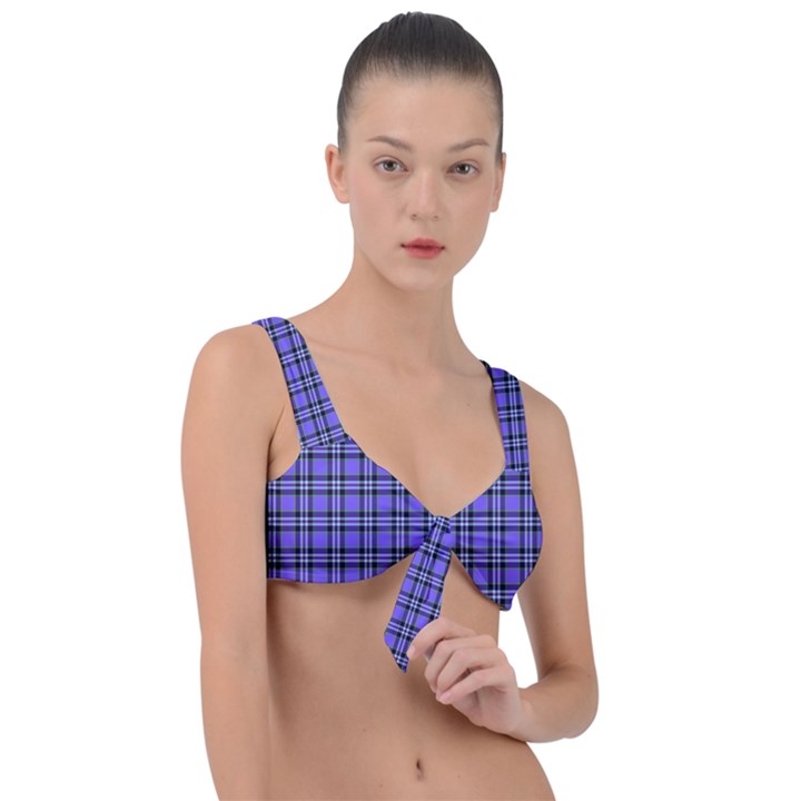 Blue Tartan Plaid 1 Front Tie Bikini Top