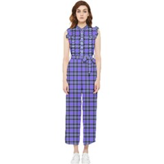 Blue Tartan Plaid 1 Women s Frill Top Chiffon Jumpsuit by dressshop