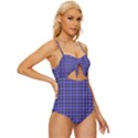 Blue Tartan Plaid 1 Knot Front One-Piece Swimsuit View3