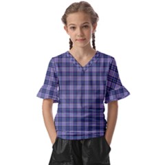 Purple Plaid Tartan 1 Kids  V-neck Horn Sleeve Blouse by dressshop