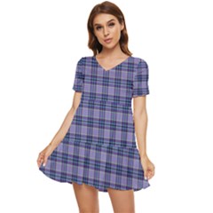 Purple Plaid Tartan 1 Tiered Short Sleeve Babydoll Dress by dressshop