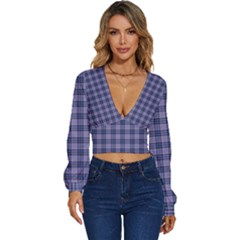 Purple Plaid Tartan 1 Long Sleeve Deep-v Velour Top by dressshop