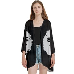 Black And White Simple Make Me Smile T Shirt 20250203 014057 0000 Open Front 3/4 Sleeve Batwing Chiffon Cardigan Kimono by Cowcow2005