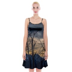 Tree Silhouette At Border Of Nahuel Haupi Lake, Rio Negro, Argentina Spaghetti Strap Velvet Dress by dflcprintsclothing