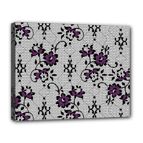 Elegant Purple Floral Jacquard Mesh Lace Fabric Canvas 14  X 11  (stretched) by ArtfulThreads