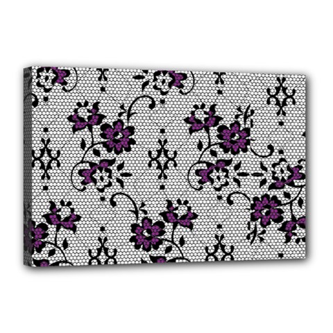 Elegant Purple Floral Jacquard Mesh Lace Fabric Canvas 18  X 12  (stretched) by ArtfulThreads