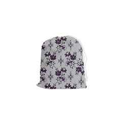 Elegant Purple Floral Jacquard Mesh Lace Fabric Drawstring Pouch (xs) by ArtfulThreads