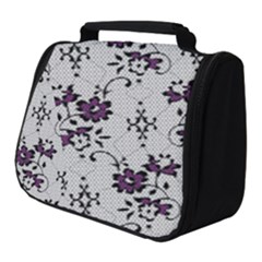 Elegant Purple Floral Jacquard Mesh Lace Fabric Full Print Travel Pouch (small) by ArtfulThreads