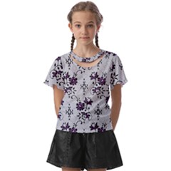 Elegant Purple Floral Jacquard Mesh Lace Fabric Kids  Front Cut T-shirt by ArtfulThreads