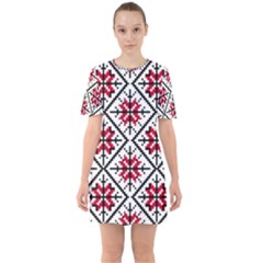 Ukrainian Folk Seamless Pattern Ornament Ethnic Ornament Border Element Traditional Art Sixties Short Sleeve Mini Dress by Grandong