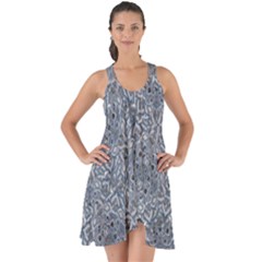 Blue Ornament Complex Mosaic Print Pattern Show Some Back Chiffon Dress by dflcprintsclothing