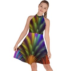 Abstract Colors - , Abstract Colors Sleeveless Halter Neck A-line Dress by kyorashop23