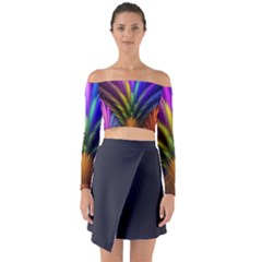 Abstract Colors - , Abstract Colors Long Sleeve Off Shoulder Crop Top by kyorashop23