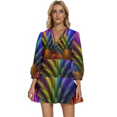 Abstract Colors - , Abstract Colors V-neck Placket Mini Dress by kyorashop23