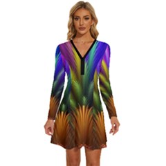 Abstract Colors - , Abstract Colors Long Sleeve Deep V Mini Dress  by kyorashop23