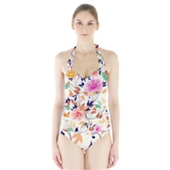 Abstract Floral Background Halter Swimsuit by kyorashop23